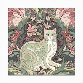 William Morris Classic Inspired   Cats In Sage And Pink Square Canvas Print