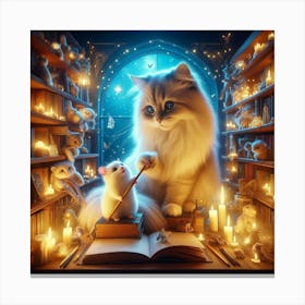 Cat In The Library 1 Canvas Print