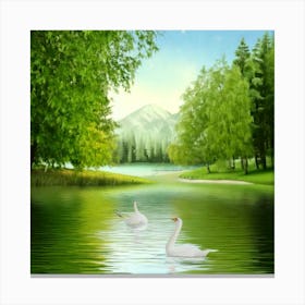 Swans In The Lake 1 Canvas Print