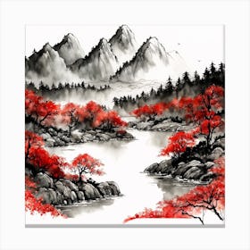 Chinese Landscape Mountains Ink Painting (8) 3 Canvas Print
