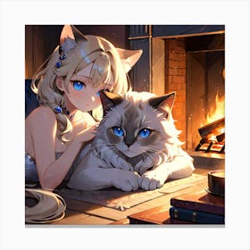 Anime Girl With Cat 1 Canvas Print