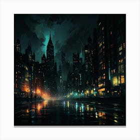 Abstract Depiction Of A City At Night With Bright Light Canvas Print