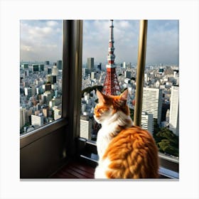 Cat Looking Out Of Window Canvas Print