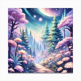 A Fantasy Forest With Twinkling Stars In Pastel Tone Square Composition 8 Canvas Print