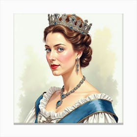 Queen Elizabeth I In Watercolor, Elegant Portrait, Royal Attire 1 Canvas Print