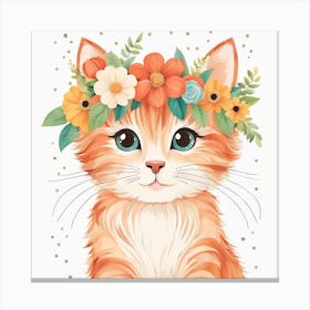 Floral Baby Cat Nursery Illustration (28) Canvas Print
