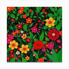 Colorful Flowers On A Black Background Canvas Print