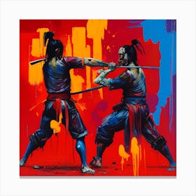 Style Samurai Fighting One Another Bloodied And Bruised Canvas Print