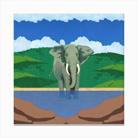 Elephant In The Water Canvas Print