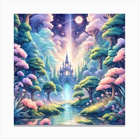 A Fantasy Forest With Twinkling Stars In Pastel Tone Square Composition 443 Canvas Print