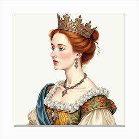 Regal Watercolor Image Of Queen Elizabeth I, Highlighting Her Historical Charm 1 Canvas Print