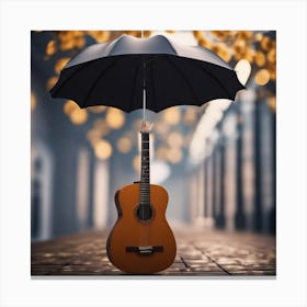 Acoustic Guitar With Umbrella 1 Canvas Print