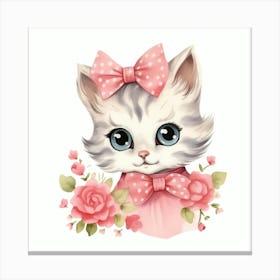 Cute Kitten With Pink Roses Canvas Print