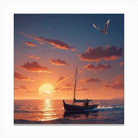 Sailboat At Sunset Canvas Print