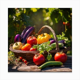 Basket Of Ripe Fresh Farm Harvest Overflowing With Assorted Vegetables And Fruits Vibrant Purple E (5) Canvas Print