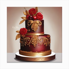 Red Roses On A Cake Canvas Print