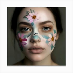 Beautiful Woman With Flowers On Her Face 4 Canvas Print