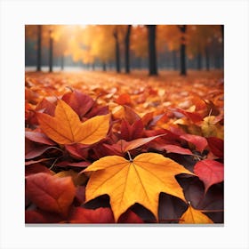 Autumn Leaves On The Ground Canvas Print