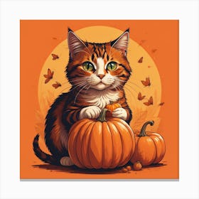Cat With Pumpkins 2 Canvas Print