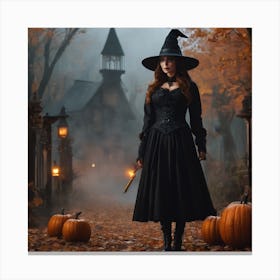 Witch In Halloween Costume Canvas Print