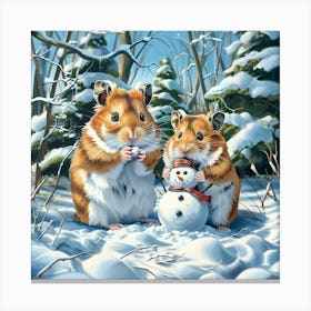 Hamsters and Snowman Canvas Print