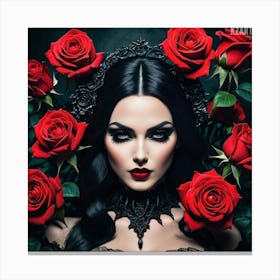 Gothic Girl With Roses Canvas Print