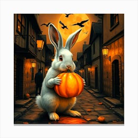 White Halloween Rabbit In Medival Alley - Diverse Art Illustration 59 Canvas Print