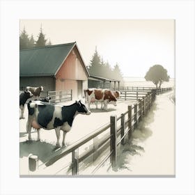 Cows In A Barn Canvas Print