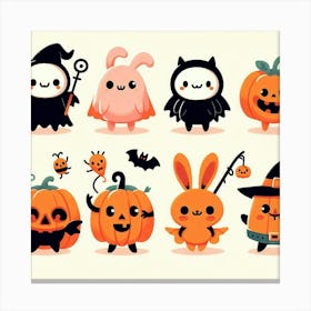 Cute Halloween Characters - Vector style Illustration Canvas Print