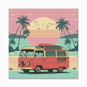 Vintage Vw Bus On The Beach Canvas Print