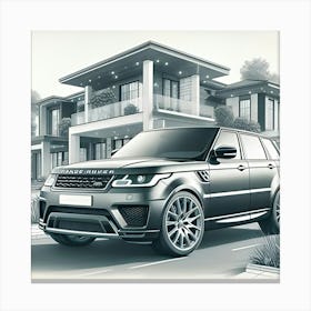 A Pencil Drawing Of A Rangerover Sport In Front Of A Beautiful Modern Mansion 1 Leinwandbild