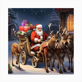 Santa Claus And Reindeer Canvas Print