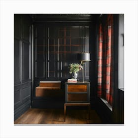 A Black Wall With A Black And White Tartan Wallpap (1) Canvas Print