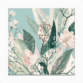 Illustration Of Leaves And Delicate Flowers In S (3) Canvas Print