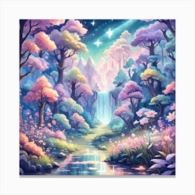 A Fantasy Forest With Twinkling Stars In Pastel Tone Square Composition 52 Canvas Print