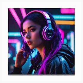 AI generated girl on headphones Canvas Print