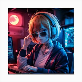 Anime Girl With Headphones 4 Canvas Print