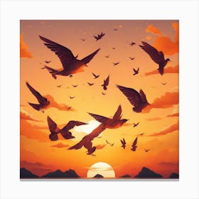 Birds flying at sunset Canvas Print