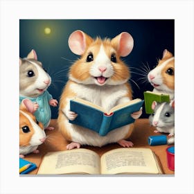 Hamsters Reading Book Canvas Print