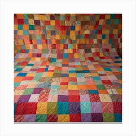 A Brightly Colored Patchwork Quilt Spread Out On A Bed, Showcasing A Variety Of Fabric Squares Stitched Together Canvas Print