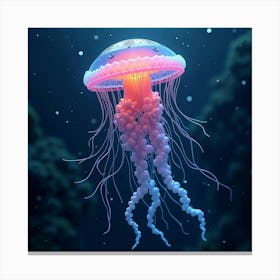 A Surreal Jellyfish With Tendrils Of Cascading, Iridescent Colors Floating In A Cosmic Sea Canvas Print