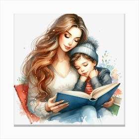 Mother And Son Reading A Book Canvas Print