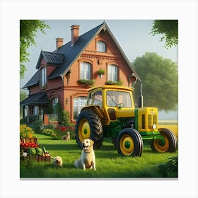 Farm House With A Tractor Canvas Print