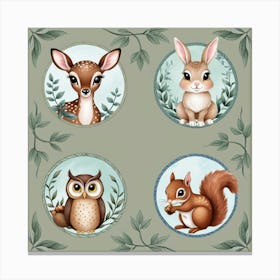 Charming Woodland Animal Illustrations Canvas Print