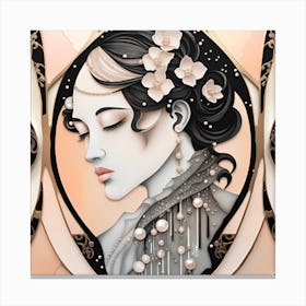 Gypsy Woman Elegant Silhouette Japanese Textured Monohromatic Canvas Print