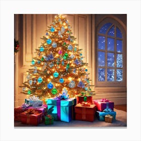 Christmas Tree With Presents 24 Canvas Print