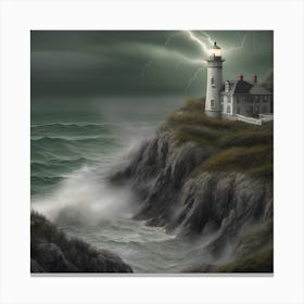 Lightning Storm At The Lighthouse Landscape Canvas Print