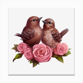 Two Birds On Roses Canvas Print