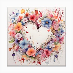 Watercolor Heart Of Flowers 4 Canvas Print