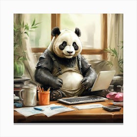 Panda Bear Sitting At Desk Canvas Print